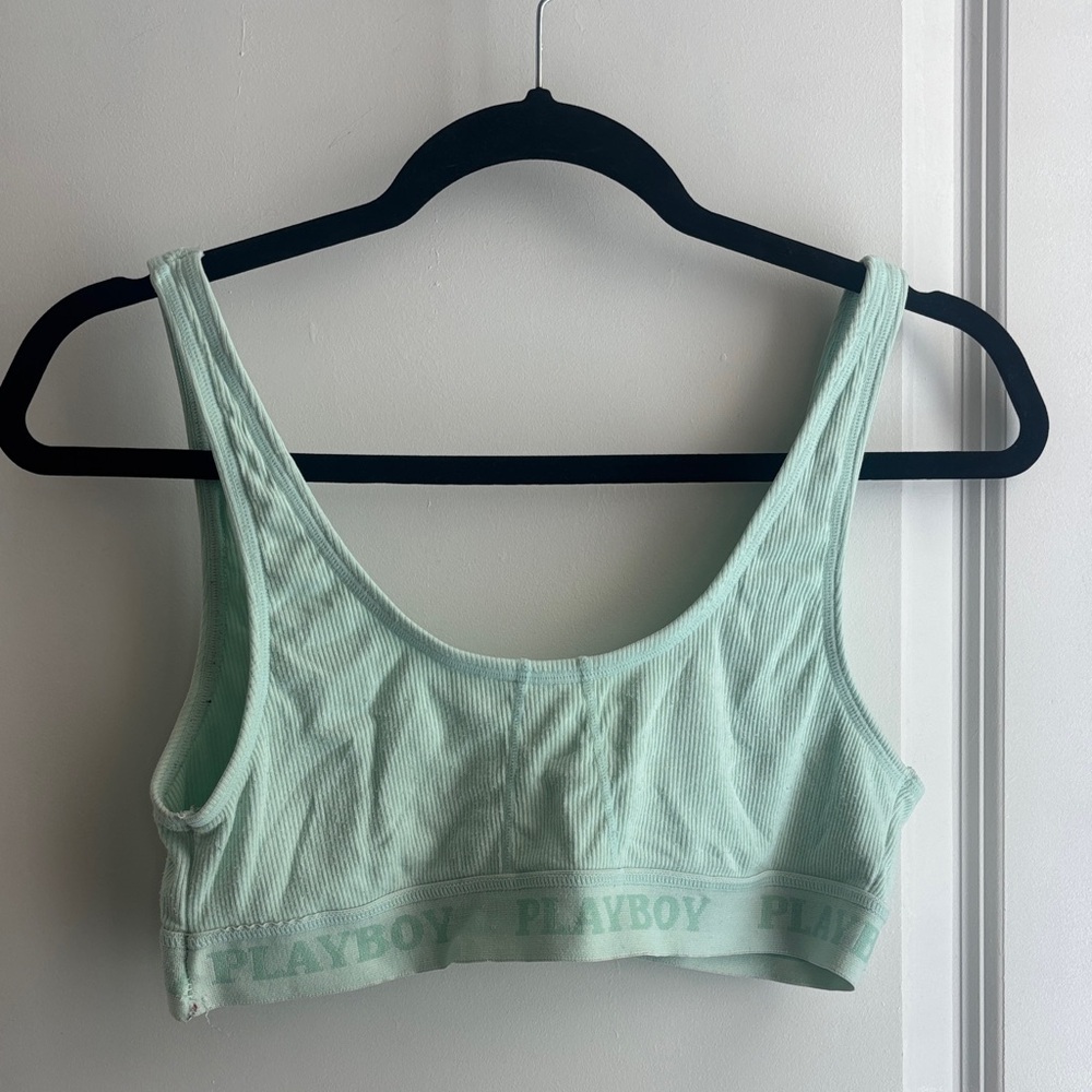 PLAYBOY Light Green Ribbed Crop Top